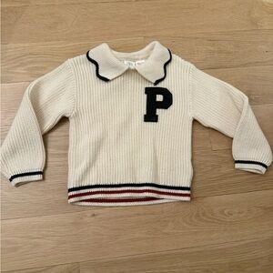 Zara kids Cream Knit Sweater with Black Letter P